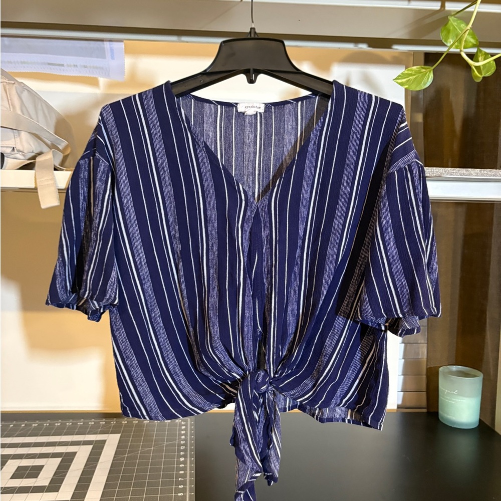 Eyeshadow Navy and White Striped Blouse
